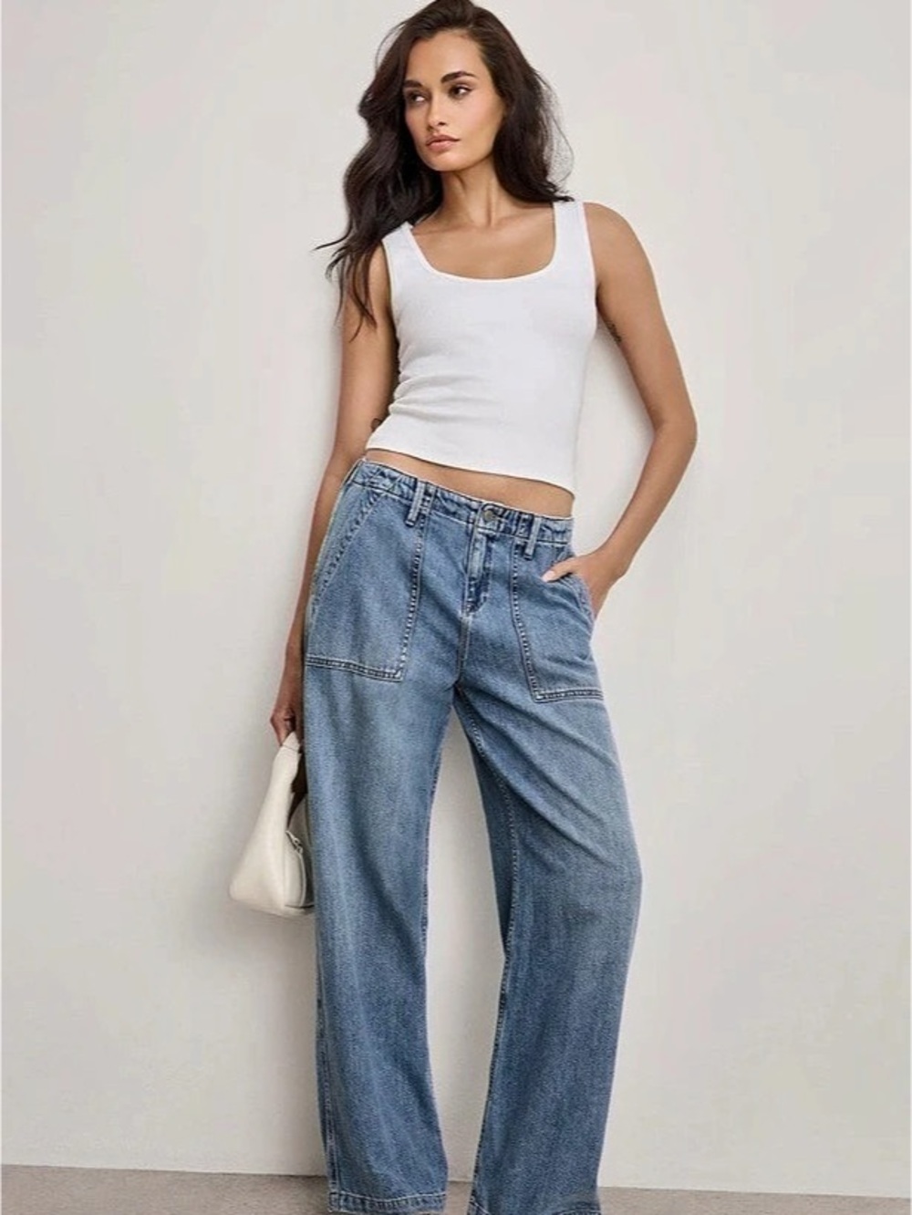 Good American Lite Linen Denim Pants Wide Leg Blue Jeans Waist 27 NWT